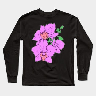 Pink Moth Orchid Hand Drawn Gardening Gift Long Sleeve T-Shirt